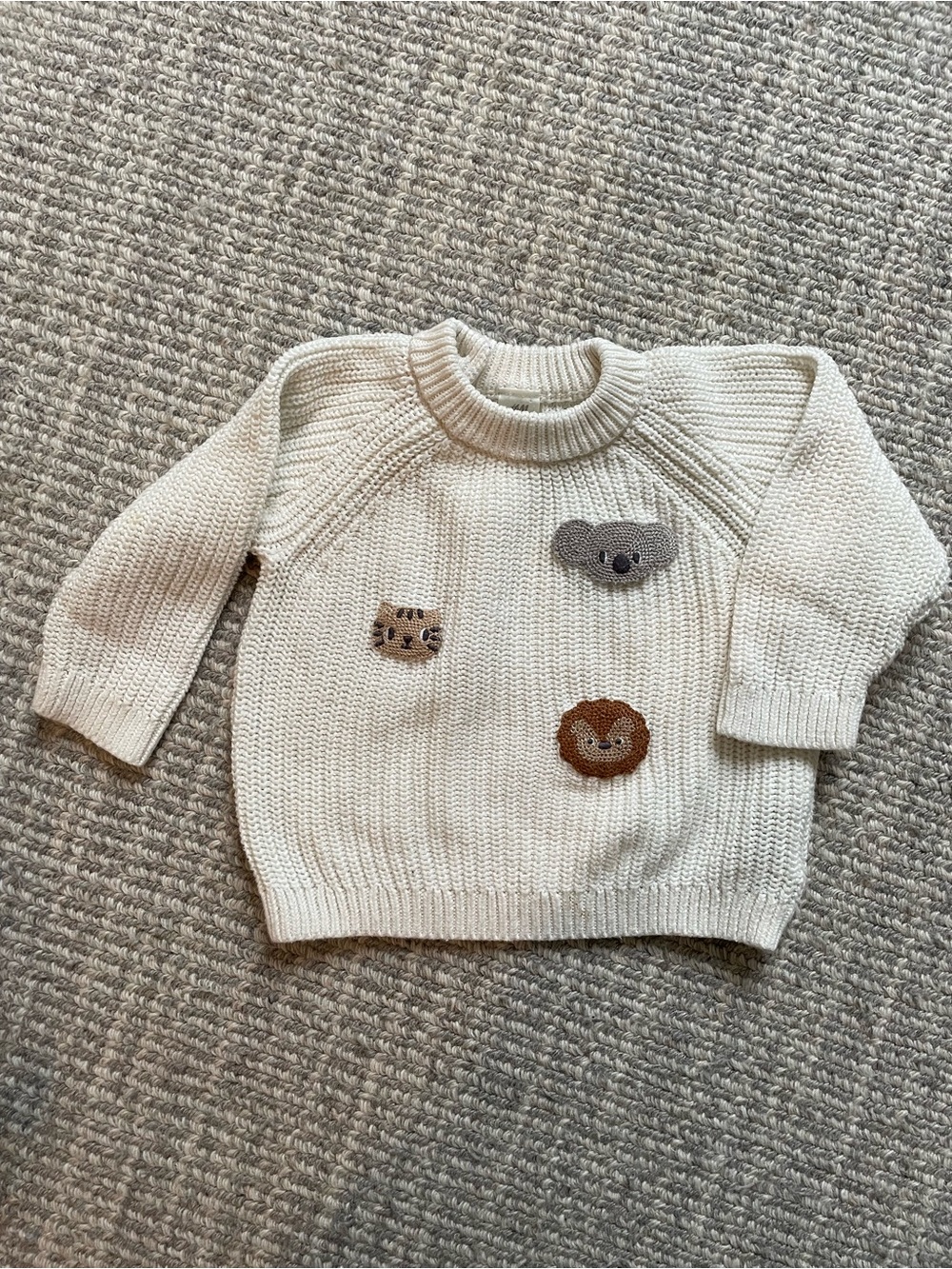 H&M Cream Knit Sweater with Animal Face Appliqués